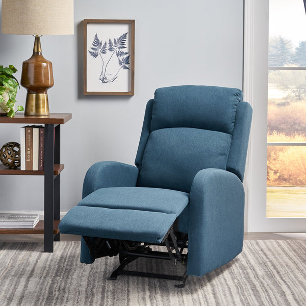 English Elm Christopher Knight Home® - 25" Plush Waterfall Backrest Manual Rocker Recliner with Curved Arms and Smooth Lever Recline Navy Blue 62805.00
