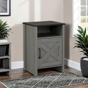 English Elm Rustic Farmhouse Side Table 16"W x 14"D x 23"H Two-Tone Brown & Gray, Drawer with X-Cross Handle, Open Shelf Storage B2741P395419