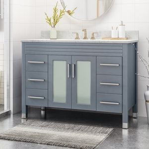 English Elm Christopher Knight Home® - 48'' Cabinet Grey Acacia Wood 48” Vanity with Frosted Glass Doors, 6 Soft-Close Drawers, No Top (96) 65596.00GRY