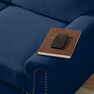 English Elm 82" Chesterfield Snowfleece Upholstered 3-seat Sofa Nailhead Trim Plush Living Room Blue W1359P386025