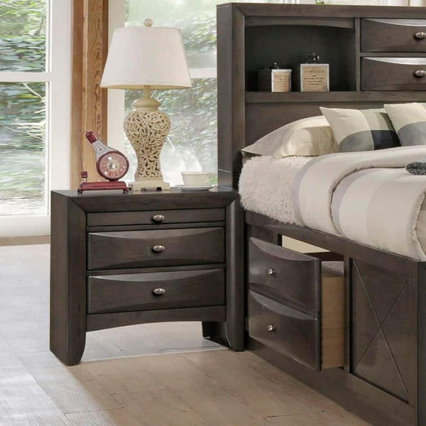 English Elm Contemporary Eastern King Bedroom Set with Bookcase Headboard Storage and Two Nightstands B2741S00567