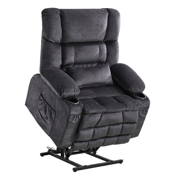 English Elm Dual Motor Large Power Lift Recliner Chair with Waist Kneading & Heat, Extended Footrest, USB Ports Grey W1521S00072