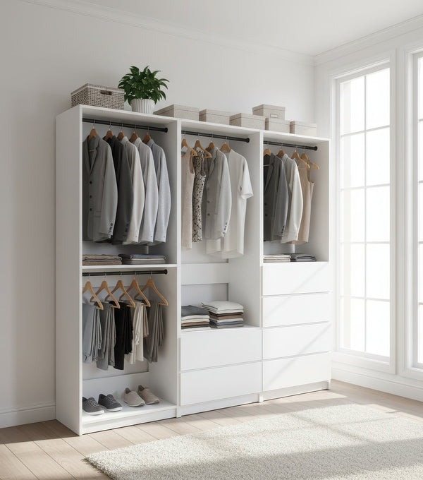 English Elm Prosper Freestanding White Wood Walk-In Closet System with Oak Finish, Modular Durable Storage Design B040S00138