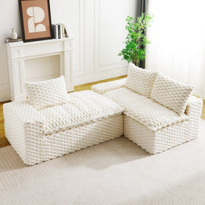 English Elm White Turtle Velvet Convertible Sofa: Chic Twin-Seat Design With Right Chaise For Ultimate Comfort W3371S00036-GIGA