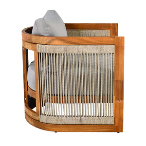 English Elm Christopher Knight Home® - 4-Piece Patio Seating Group Premium Acacia Wood Outdoor Set with Curved Tub Design & Woven Rope Accents, Water-Resistant Cushions and Slatted Table Finish Grey,Teak N767P269282E