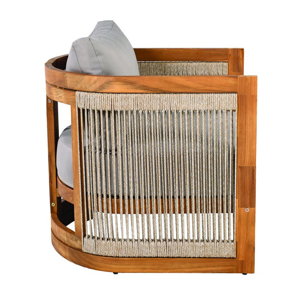 English Elm Christopher Knight Home® - 4-Piece Patio Seating Group Premium Acacia Wood Outdoor Set with Curved Tub Design & Woven Rope Accents, Water-Resistant Cushions and Slatted Table Finish Grey,Teak N767P269282E