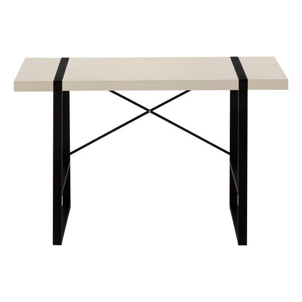 English Elm Computer Desk: Sleek 48" Contemporary Workstation With Beige Laminate & Black Metal Frame For Home Office B2710P219881