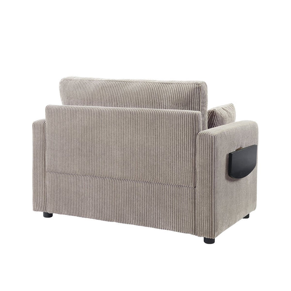 English Elm Twin Convertible Sofa Bed with Foldable Side Table, USB Ports, Storage Pocket & Lumbar Pillows for Small Spaces Grey+Brown N719S002030D