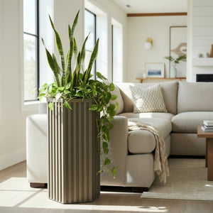 English Elm Hexagon Tall Column Planter Lightweight Aluminum Powder Coat Finish for Patio Entryway Brown Grey B2755P462192