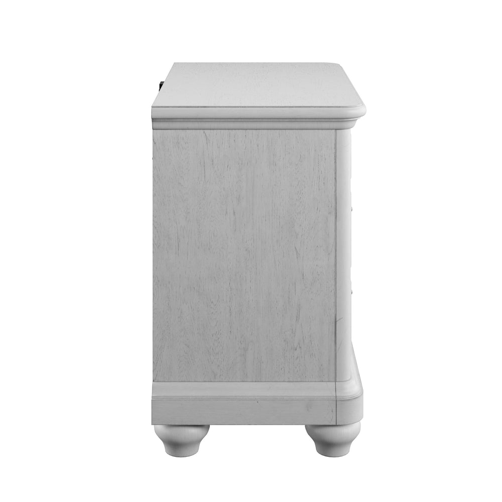 English Elm Wallace & Bay - Gray 3-Drawer Nightstand with USB Ports — Coastal Farmhouse Solid Wood Accent Table, Easy-Care Finish B2709P212316