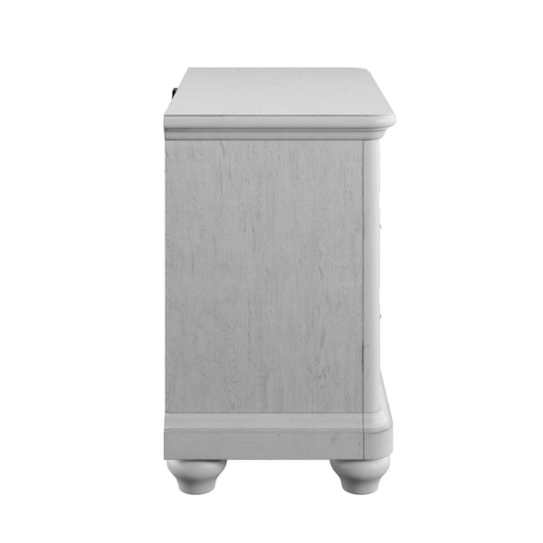 English Elm Wallace & Bay - Gray 3-Drawer Nightstand with USB Ports — Coastal Farmhouse Solid Wood Accent Table, Easy-Care Finish B2709P212316