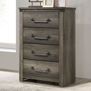 English Elm Rustic 4-Drawer Chest 33"W x 48"H Rustic Gray Finish Antique Brass Drop Handles English Dovetail Strength B2741P369850