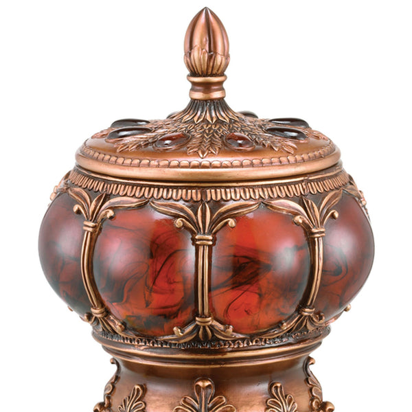 English Elm 11.5" Tall Polyresin Victorian Jewelry Box With Aged Bronze Finish & Red Marble Accent For Elegance B072116357