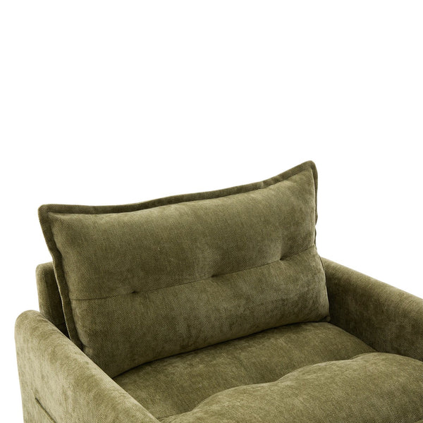 English Elm UNITED Swivel Barrel Chair with Chenille Upholstery, 360° Smooth Rotation, Padded Arm Comfort and Side Pockets for Living Room Relaxation Olive Green W1568P290086
