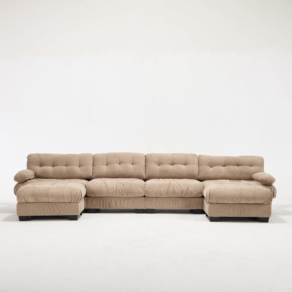 English Elm U Shaped Modular Cloud Sectional with Plush Flannelette Upholstery Deep Seat Living Room Sofa Light Brown W2120S00050