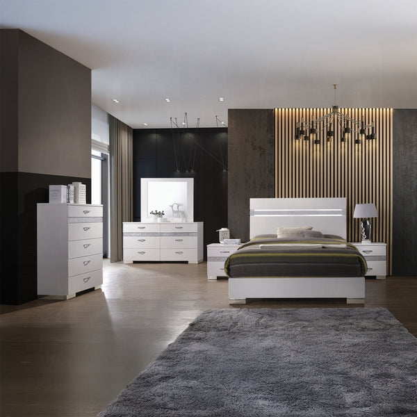 English Elm Glossy High-Gloss White Nightstand with 3 Drawers, Hidden Jewelry Drawer & Smooth Metal Glides 23"W B2741P321724