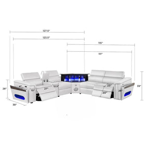 English Elm Nova Power Reclining Sectional with Bluetooth Audio Led Bar and Lift Top Wine Storage White B009S02169