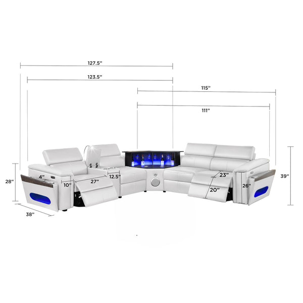 English Elm Nova Power Reclining Sectional with Bluetooth Audio Led Bar and Lift Top Wine Storage White B009S02169