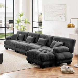 English Elm Free Modular Sectional Sofa - L Shaped Comfy Cloud Couch With Convertible Ottoman In Gray W714S01040