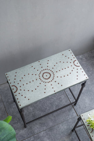 English Elm Set Gilbert Nesting Tables Metal Plant Stands - Galvanized Tops Iron Bases, Space-Saving Trio for Home Decor W2078P323699