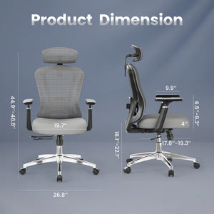English Elm Ergonomic High Back Mesh Desk Chair with Flip up Arms and Adjustable Lumbar Support Gray T3623P435561