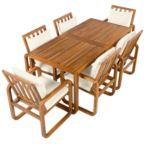 English Elm Outdoor Acacia Wood Dining Set Seats Six with Cushioned Armrest Chairs for Patio Beige,Natural Wood N719Z000200A