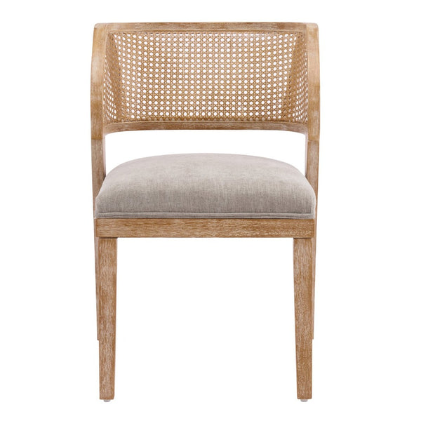 English Elm Upholstered Rattan Back Dining Chairs Solid Rubberwood Farmhouse Boho Set of 2 N776P394378D