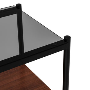 English Elm Coffee Table And End Tables Set Of 3 - Modern Gray Tempered Glass & Mdf Storage Shelf Design W241S00048