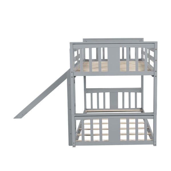 English Elm Twin Over Kids Bunk Bed with Slide Ladder Pine Frame White Finish LT000108AAE-1