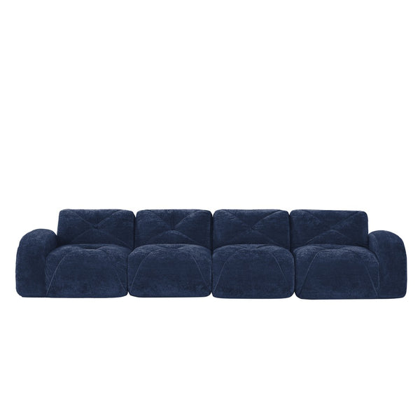 English Elm 140''soft Velvet Modular Cloud Sofa Tufted Plush Seating for Living Room or Home Theater Blue W714S01622