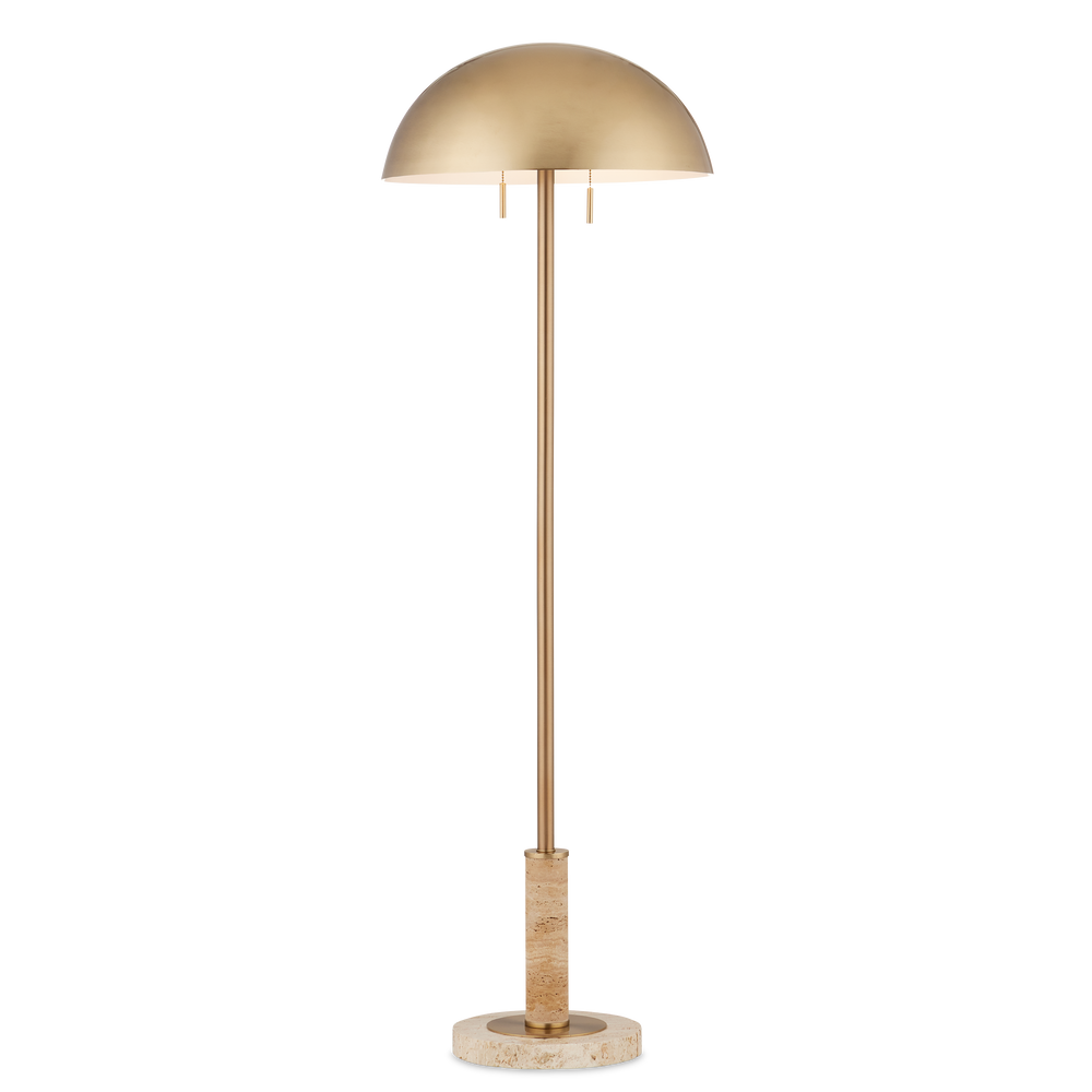 Miles Floor Lamp - Mid-Century Modern Design with Unique Travertine Base & Elegant Brass Shade