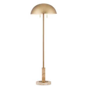 Miles Floor Lamp - Mid-Century Modern Design with Unique Travertine Base & Elegant Brass Shade