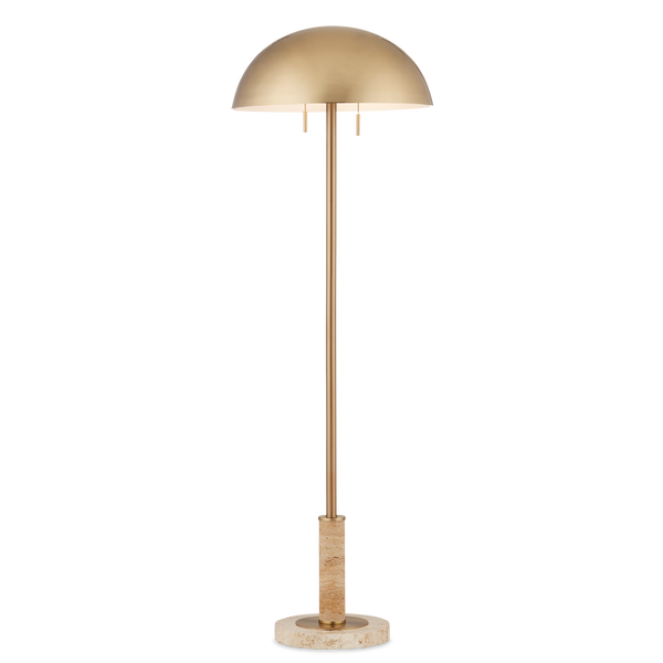 Miles Floor Lamp - Mid-Century Modern Design with Unique Travertine Base & Elegant Brass Shade