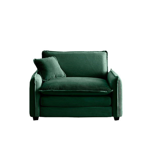 English Elm Comfortable Single Deep Seat Sofa In Green Corduroy - Modern Retro Style For Living Rooms & More! W714S00723