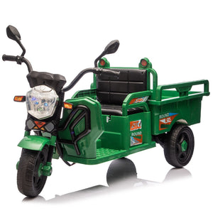 English Elm 12v Kids Electric Cargo Trike with Led Lights Wide Seat Anti-slip Wheels Toddler Ride On Green W1578P336049