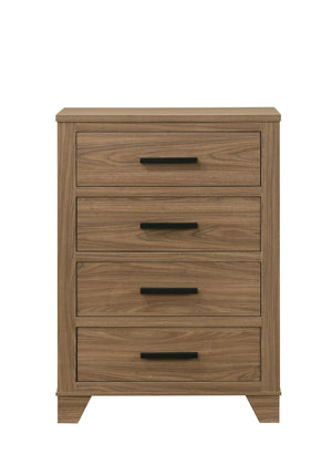 English Elm Transitional Chest with Four Deep Drawers and Black Bar Pulls, Elegant Bedroom Storage Piece Walnut 35 L x 19 W x 45 H B2741P402567