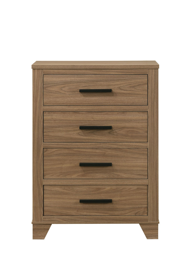 English Elm Transitional Chest with Four Deep Drawers and Black Bar Pulls, Elegant Bedroom Storage Piece Walnut 35 L x 19 W x 45 H B2741P402567