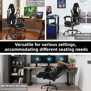 English Elm Deepfurniture Racing Style Gaming Chair Pu Leather Massage Lumbar Footrest Home Office Black White W3860P428632