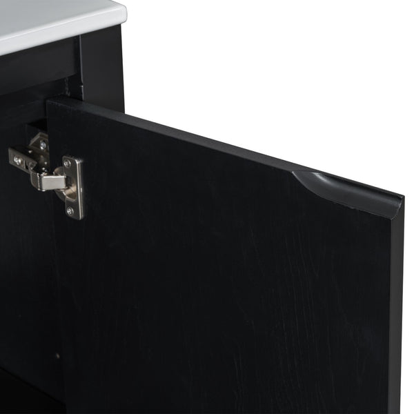 English Elm Modern 48 Inch Freestanding Bathroom Vanity Dual Ceramic Sinks Soft Close Gold Handles N729P000004P