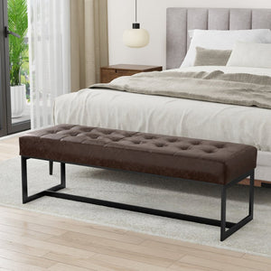 English Elm Penelope Tufted Genuine Leather Bench Ottoman with Black Metal Base for Bedroom B136P436940