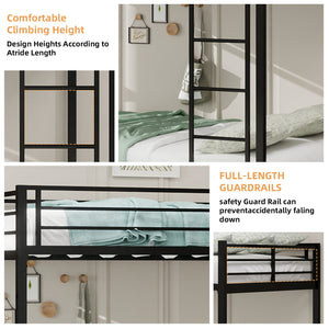 English Elm Durable Iron Bunk Bed With Trundle, Safety Rails & Modern Design – Perfect For Kids, Guests & Space-Saving! W1935P360854