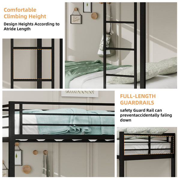 English Elm Durable Iron Bunk Bed With Trundle, Safety Rails & Modern Design – Perfect For Kids, Guests & Space-Saving! W1935P360854