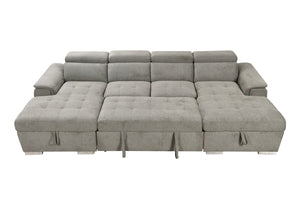 English Elm U U Shaped Sleeper Sofa with Pull-Out Bed and Hidden Chaise Storage, Plush Corduroy Comfort Light Gray W1417S00082