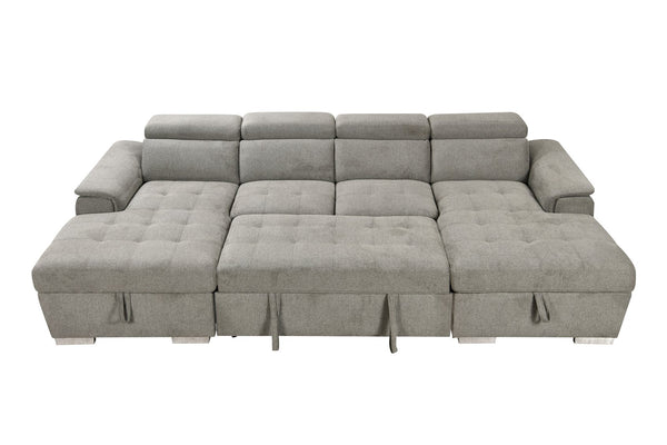 English Elm U U Shaped Sleeper Sofa with Pull-Out Bed and Hidden Chaise Storage, Plush Corduroy Comfort Light Gray W1417S00082