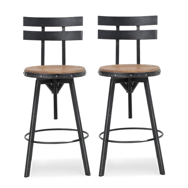 English Elm Christopher Knight Home® - SWIVEL Industrial Barstool Black Metal Frame with Natural Wood Seat, Adjustable Swivel Comfort 67371.00