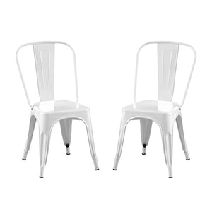 English Elm Set Of 2 High Gloss White Metal Dining Chairs - Stackable, Lightweight, Easy-Clean For Indoor/Outdoor Use B347P383401-GIGA