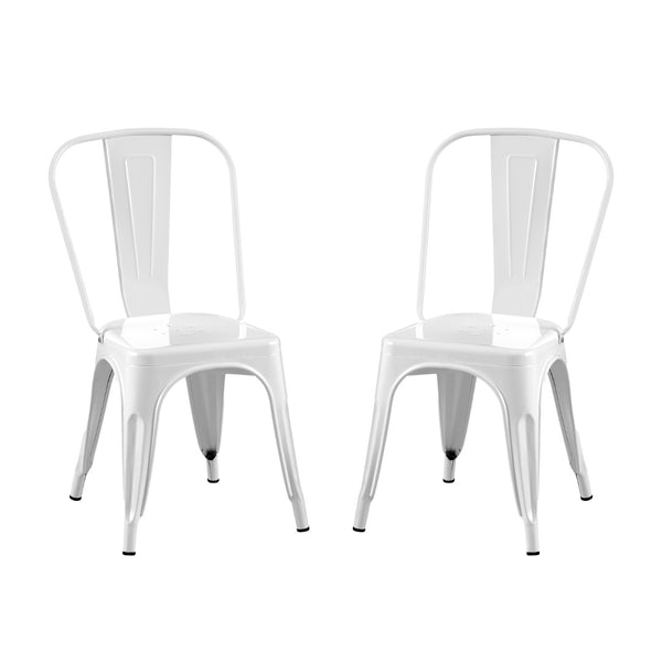 English Elm Set Of 2 High Gloss White Metal Dining Chairs - Stackable, Lightweight, Easy-Clean For Indoor/Outdoor Use B347P383401-GIGA