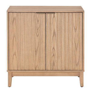 English Elm 2 Door Storage Cabinet with Fluted Fronts and Brass Handles, Mid-Century Accent Console for Entryway Natural Ash W914P292863