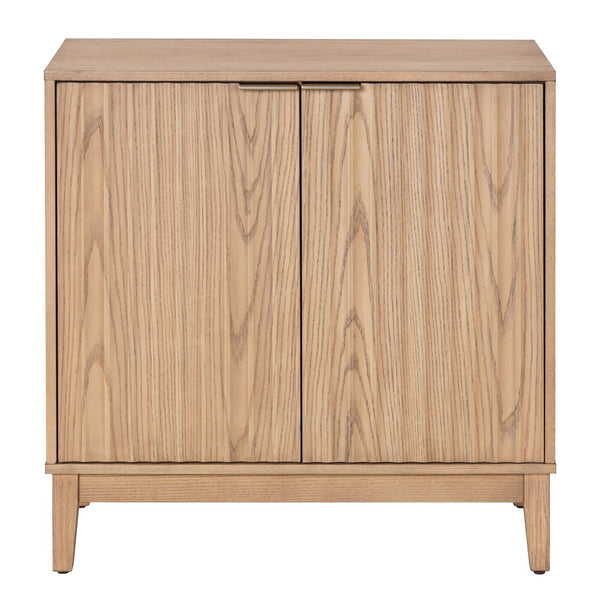 English Elm 2 Door Storage Cabinet with Fluted Fronts and Brass Handles, Mid-Century Accent Console for Entryway Natural Ash W914P292863