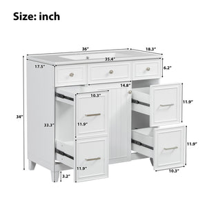 English Elm 36" 36-inch Transitional Bathroom Vanity with Ceramic Basin, Solid Wood Frame, Soft-Close Storage Elegance White N729P255663K